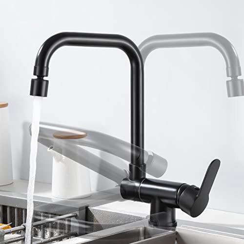 Robinet d'évier de cuisine pivotant devant fenêtre avec eau chaude et froide