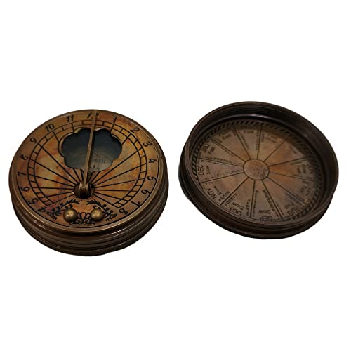 Brújula de bolsillo vintage de latón sólido con reloj de sol miniatura 7
