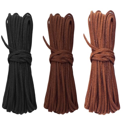 3 Pezzi Cordino in Pelle 3 mm × 10 m Cordino Cuoio per Collane 3 Colori Piatta Corda in Pelle per Collana Scamosciata Cordoncino per Braccialetti Fai da Te, Gioielli Artigianali