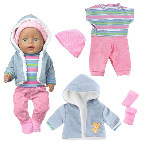 4 Stücke Puppenkleidung 43 cm Puppenzubehör Set mit Kapuzenoverall für...