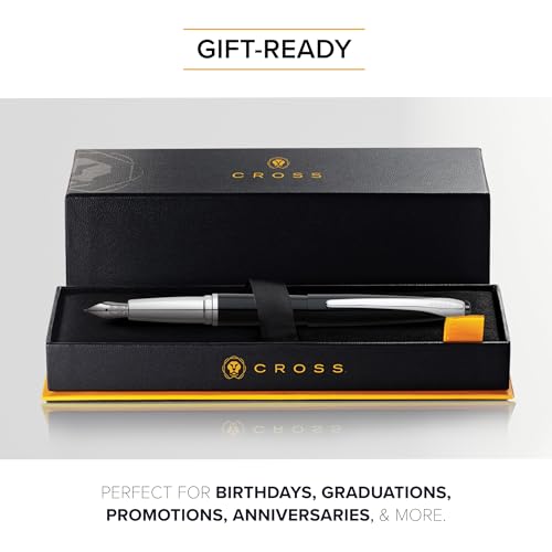 Image of Cross ATX Luxury Basalt Black Rollerball Pen with Modern Chrome Trims - Medium Point, Smooth Ink Flow, Presented in Premium Gift Box