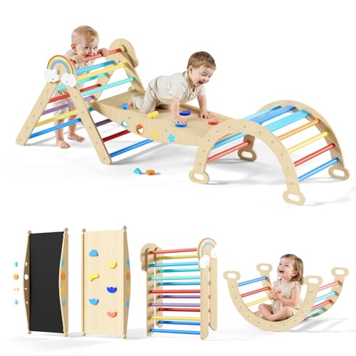Duwenem Pikler Triangle Set, 10in1 Toddler Climbing Toys Indoor, Montessori Kids' Indoor Climbers & Play Structures with Arch&Ramp&Ladder, Indoor Baby...