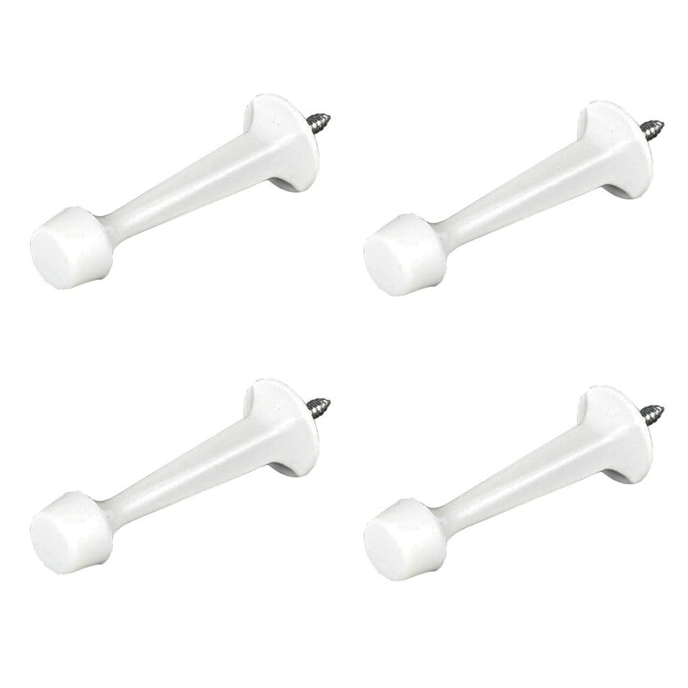 4 Pack Door Stoppers, Zinc Alloy Wall Mounted Door Stop Protector with Rubber Buffer Bumper for Indoor Outdoor 73mm White