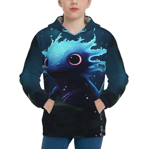 Axolotl Youth Long Sleeve Pocket Hoodie Sweatshirt Kids Pullover Hooded Tops3
