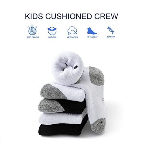 EPEIUS Kids Boys/Girls' Cushioned Crew Socks Thick Cotton Athletic Socks 6 Pack 4-14 Years4