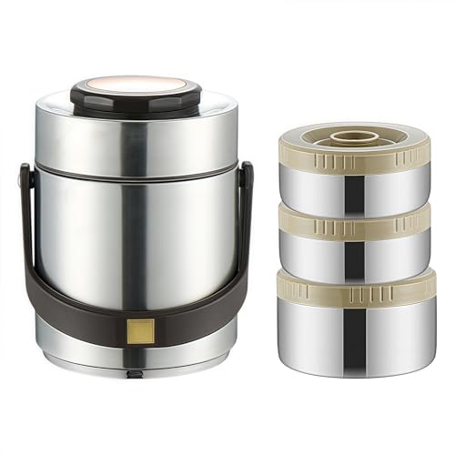 QeMiyg 保温弁当箱 ランチジャー/フードジャー 1.5L 大容量 真空断熱 保温保冷 304ステンレス 密閉 漏れ防止 2段/3段選択可 ランチボックス 通勤 通学 仕事 キャンプ 運動会 ピクニック シルバー (2L,シルバー)