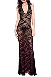 Fait de dentelle Music Legs Robe Longue en Dentelle Dos Nu Noir