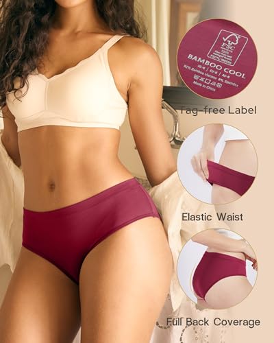 Image of BAMBOO COOL Womens Underwear, Moisture-Wicking Briefs, Soft and Breathable Panties, Mid Waist, 5-Pack
