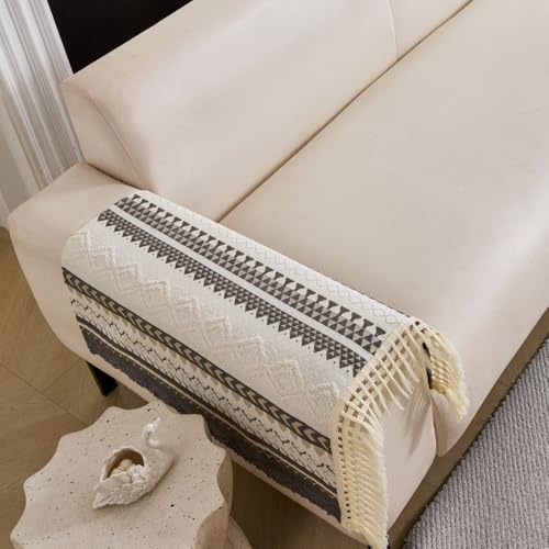 Image of HOMETHREADS Innovative European Premium Style Anti Slip Cotton Sofa Cover Mat with PVC Backing for Non-Slip Comfort (Grey, 2Pc Armrest Mat | 70x50cm)