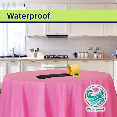 Image of Party Dimensions Pink Disposable Plastic Tablecloth for Round Tables (12 Pack) 84 inches Table Cloths for Parties, Events & Weddings, Indoors & Outdoors, Plastic Table Cover