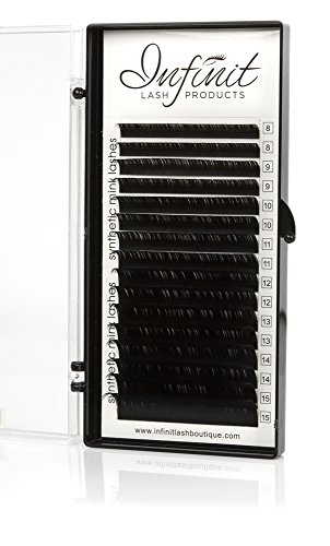 Mixed D-Curl Black Synthetic Mink Eyelash Extension Tray by INFINIT | 16 Rows - Thickness: 0.15mm or .20mm X Lengths: 8mm~15mm | For Individual Lash Extensions (0.15)