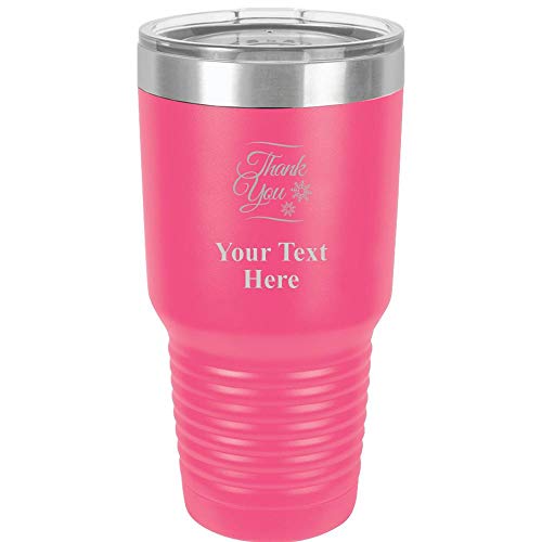 Thank You Much Travel 30oz Pink Stainless Steel Vacuum Insulated Hot/Cold Tumbler with Clear Lid - Great Customizable Gift For Any Special Event. BPA Free