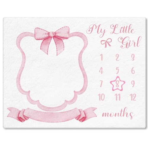 Image of Mindsoft Trendy Pink Bow Coquette Baby Milestone Blanket Coquette Flannel Blanket Newborn Infant Swaddle Growth Baby Frame for Boys Girls Nursery (Bow, Pink)