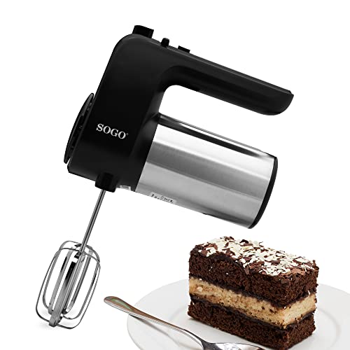 SOGO Amasadora para Repostería, Pan y Mas, Mezcladora y Batidora de Varillas, De Mano, sin Bol, Con 6 velocidades + Turbo, Sin BPA 400W, Acero Inox (SS-14310)