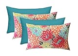 Set of 4 - Indoor / Outdoor Decorative Rectangle Lumbar Throw / Toss Pillows - Yellow, Orange, Blue,...