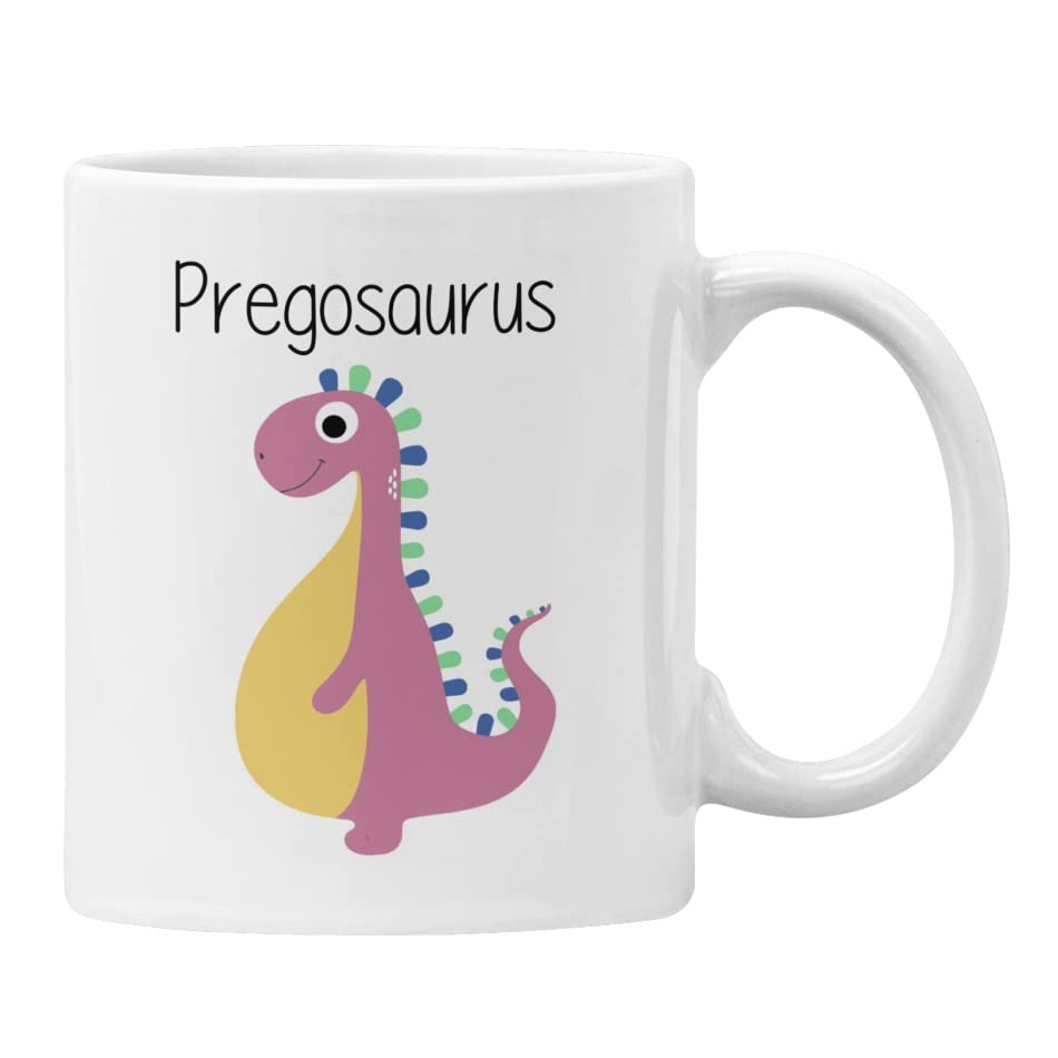 Plumfoolery Pregosaurus Mug Cute Pregnancy Gift Her Pregnant Dinosaur (White), 11 fl ounces