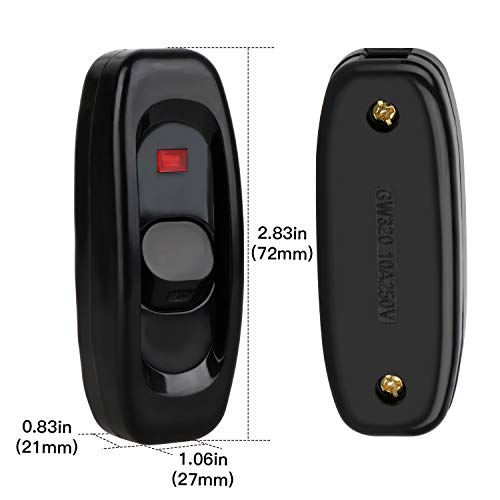 Inline Switch 5 Pcs, Cord Appliance Switch, Button On Off For Lamp, Rated 10A 250V, For Led Indicator Desk Table Light (Black Switch With Led/Pack Of 5) #TOP2