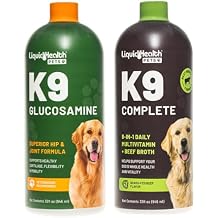 LIQUIDHEALTH Pets K9 Glucosamine Chondroitin Hip & Joint Formula & K9 Complete 8-in-1 Multivitamin for Dogs, Puppies - Pet Supplement Bundle for Joint Health, Immune Support, Canine Vitamins, USA Made