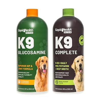 LIQUIDHEALTH Pets K9 Glucosamine Chondroitin Hip & Joint Formula & K9 Complete 8-in-1 Multivitamin for Dogs, Puppies - Pet Supplement Bundle for Joint Health, Immune Support, Canine Vitamins, USA Made