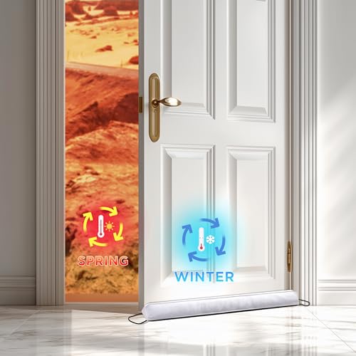 Image of Sunolga Door Draft Stopper Blocks Hot and Cold Air with Removable Washable Cover for Bottom of Door, All-Season Seal for Noise, Wind, Dust, Door Sweep for Gaps Up to 3 inch, Home Essentials, 38 inch, White