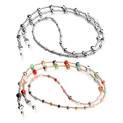 Humlbird 2 Pcs Glasses Chain Mask Lanyard Strap Mask Chain Face Mask Holder Around Neck Eyeglass Chain For Women Stylish, Grey Colorful #TOP15