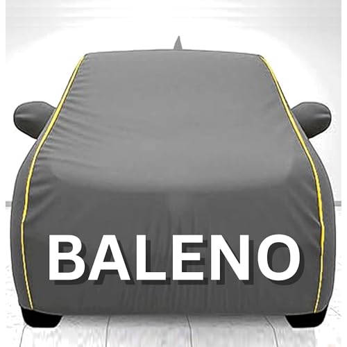 Image of 100% Waterproof Car Cover for Baleno UV Protection, Dustproof, Windproof | Custom Fit with Mirror Pockets, Belt & Buckle | All Weather Outdoor Body Cover(Grey)