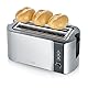 SEVERIN Automatik-Langschlitztoaster für 4 Toastscheiben, mit Brötchenaufsatz hochwertiger Edelstahl Toaster mit großen Röstkammern und 1.400 W Leistung, Edelstahl-gebürstet/schwarz, AT 2590