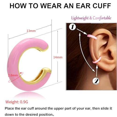 Bi&Yamigeo 5pcs Ear Cuff Earrings for Women,Enamel Colorful Adjustable Non Piercing Hoop Huggie Fake Earring Set Clip on Upper Cartilage,No Pierce Round Ear Rings Jewelry4