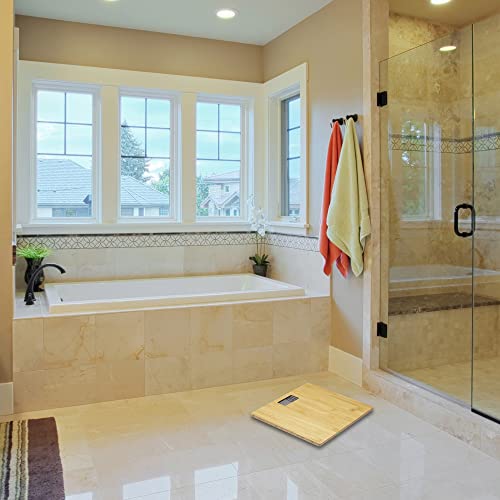 Poplar Home Products Digital Bathroom Scales For Accurate Body Weight – Ultra Thin, Bamboo Scale – Auto Step On Design – 4 Precision Weight Sensors – Batteries Included #TOP7