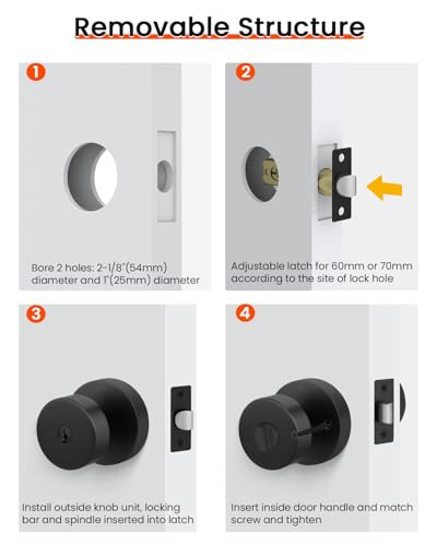 Image of Haidms Black Door Knobs with Key, Heavy-Duty Zinc Alloy Keyed Entry Door Knobs Exterior, Matte Black Front Door Knob with Lock, Keyed Different, 6 Pack