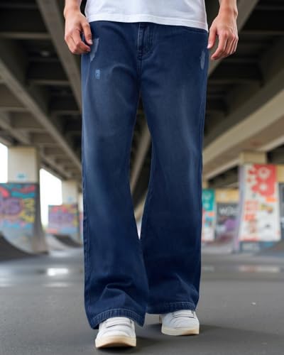 Image of Bewakoof Men's Solid Super Baggy Fit Cotton Jeans
