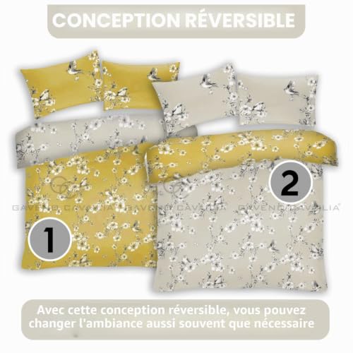 Parure de lit housse de couette ocre king 230x220cm doux