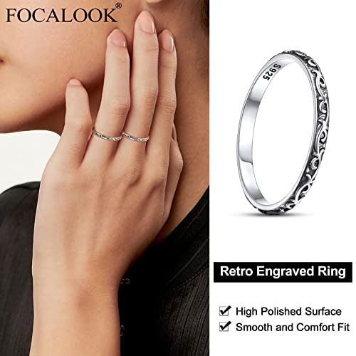 FOCALOOK 925 Sterling Silver 2.8mm Wide Wave Ring - Size 4, Antique Silver Stack Twist Ring Hypoallergenic Pinky Ring for Women2