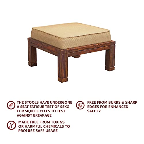 Image of Jangid Handicraft Solid Sheesham Wood Coffee Table with 4 Stool | Sofa Centre Table with Stool | Square Tea Center Table with 4 Stools for Living Room | Patio Teapoy with Four Puffy, Teak Finish