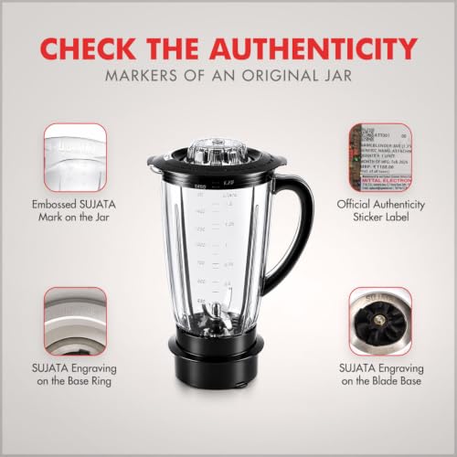 Image of Sujata 1750 ml Blender Jar | Compatible with all 900W Mixer Grinders |Unbreakable Transparent Liquidizer, Stainless Steel Blades | Ergonomic Handle |Perfect for Smoothies, Milkshakes & Juices | Black