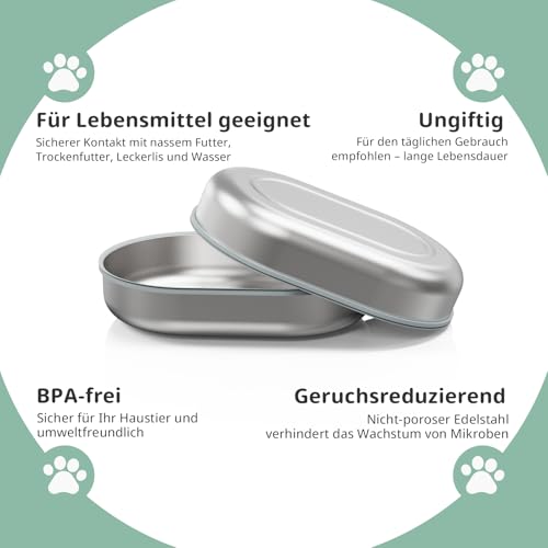 Edelstahlschalen für automatischen Mikrochip-Futterautomat für Haustiere – Dichtungsring-Design zur Frischehaltung und Geruchsreduzierung, leicht zu reinigen, 2er-Set