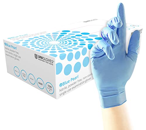 UNIGLOVES Blue Pearl GP0013 Boîte de 100 gants jetables en nitrile sans poudre et sans latex Bleu Taille M Cover