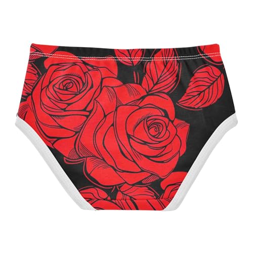 Red Roses Black Panties Little Girl Girls Underwear Toddler Cotton Stylish Kids Briefs Undies 2t2