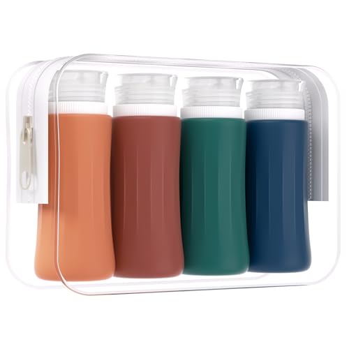 Image of DEPOZA 4 Pack Travel Size Toiletries Containers Sets - TSA Approved Leak Proof Silicone Travel Bottles with Label - BPA Free for Shampoo, Conditioner, Lotion, Soap Travel Essential Accessories