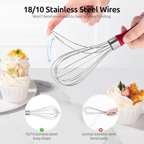 Image of U-Taste Wire Whisk for Cooking, 18 /10 Stainless Steel Balloon Wisk, S /Red