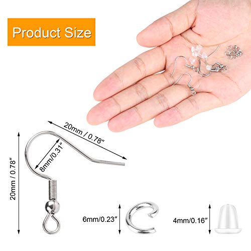 Stainless Steel Earring Hooks French Ear Wire, 600pcs Earring Making Findings Parts Jewels DIY Supplies Kits, with Silicone Earring Backs Stoppers & Open Jump Ring4