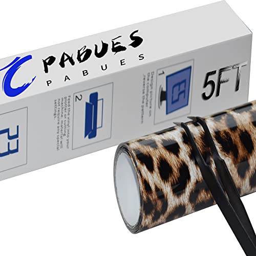 PABUES Leopard Print Heat Transfer Vinyl HTV Roll 10  x 5 FT,Iron-On PU Adhesive Vinyl for T-Shirts(A-Leopard Print)