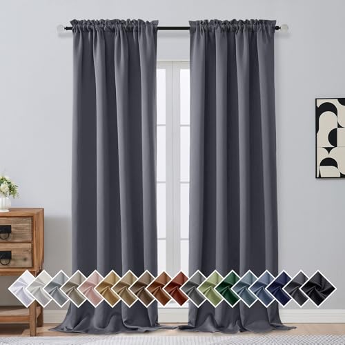 Image of Charcoal Grey Blackout Curtains for Bedroom 96 Inches Long 2 Panels, Thermal Insulated Energy Saving Blackout Curtains, Room Darkening Dual Rod Pocket Living Room Drapes, 2x40Wx96L Inches