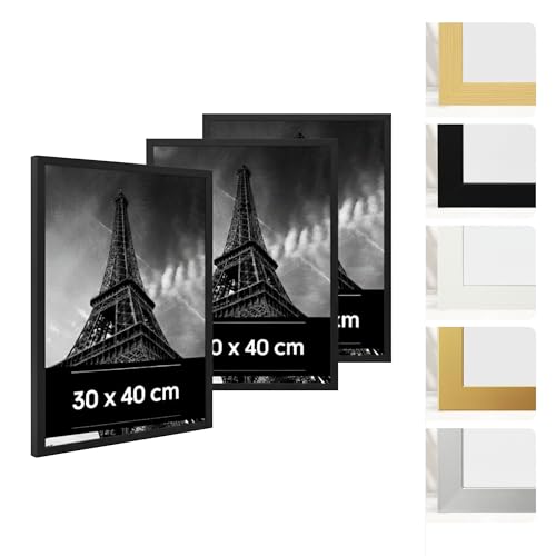 Estancia 3 Stück Schwarze Bilderrahmen aus Kunststoff 30 x 40 cm 3er-Pack 30x40 cm Rahmen mit Bruchsicherem Acrylglas Moderner Fotorahmen für Wände und Tische