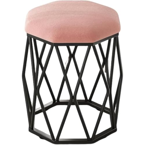 NICROSE メイクアップチェア リビングルームモダンなアイアンドレッシング ベッドルームプリンセス シンプルクリエイティブスツールドレッサー 化粧椅子イス鏡台用 北欧 メイク アップチェア 化粧台 として利用 (黒い棚,ピンク-綿布)