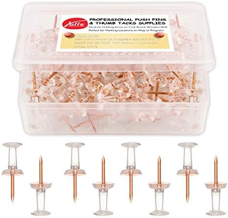 Yalis Push Pins Rose Gold Thumb Tacks 100-Count Standard Pins Gold Steel Point and Transparent Plastic Head