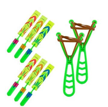 BAIVYLE Flying Toys for Kids - Light up Rocket Slingshot LED Helicopters Copters Arrow Helicopter Glow in The Dark for Indoor and Outdoor Game Party Favors Easter Egg Fillers Basket Stuffers (6pcs)