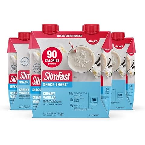 SlimFast Snack Shake, 90 Calorie Fiber Shake, Ready to Drink, Protein Drink, Creamy Vanilla, 12 Count Cover
