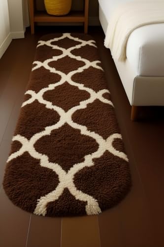 Image of Fluffy Silky Micro Fiber Polyster Carpet /Runner for Bedroom, Study Room, Playing Room, Guest Room ETC. 1.5x4 Feet, (Coffee and Ivory M II)