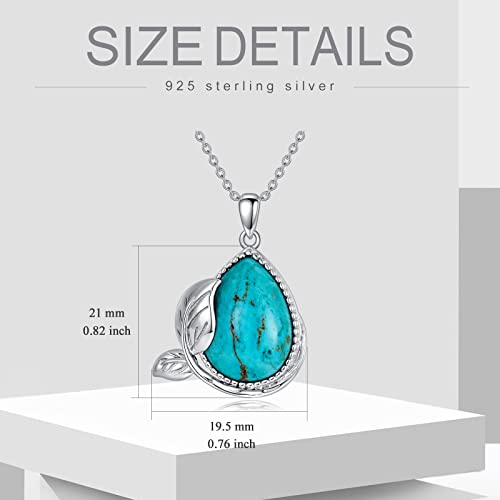 Bethza Natural Turquoise Necklace For Women 925 Sterling Silver Teardrop Blue Turquoise Leaf Pendant Necklaces Genuine Gemstone Jewelry Gifts For Christmas Birthday Valentine's Day #TOP5